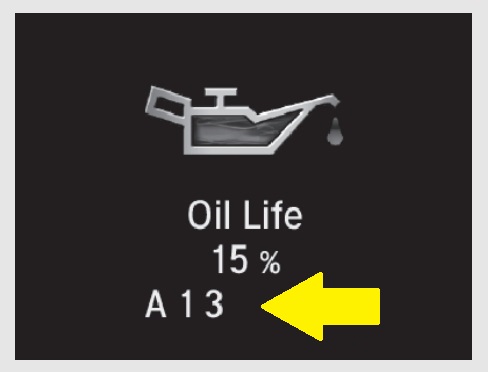 Acura A13 service code on maintenance due soon display.